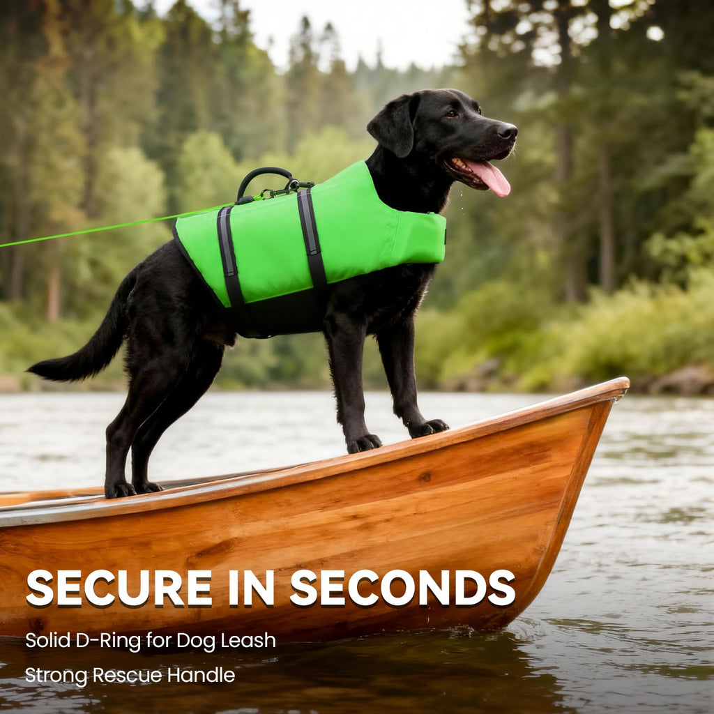 VIVAGLORY Rip Stop Dog Life Vest XS Bright Green - Buoyancy Swimming Vest for Small Dogs with Handle and Reflective Trim