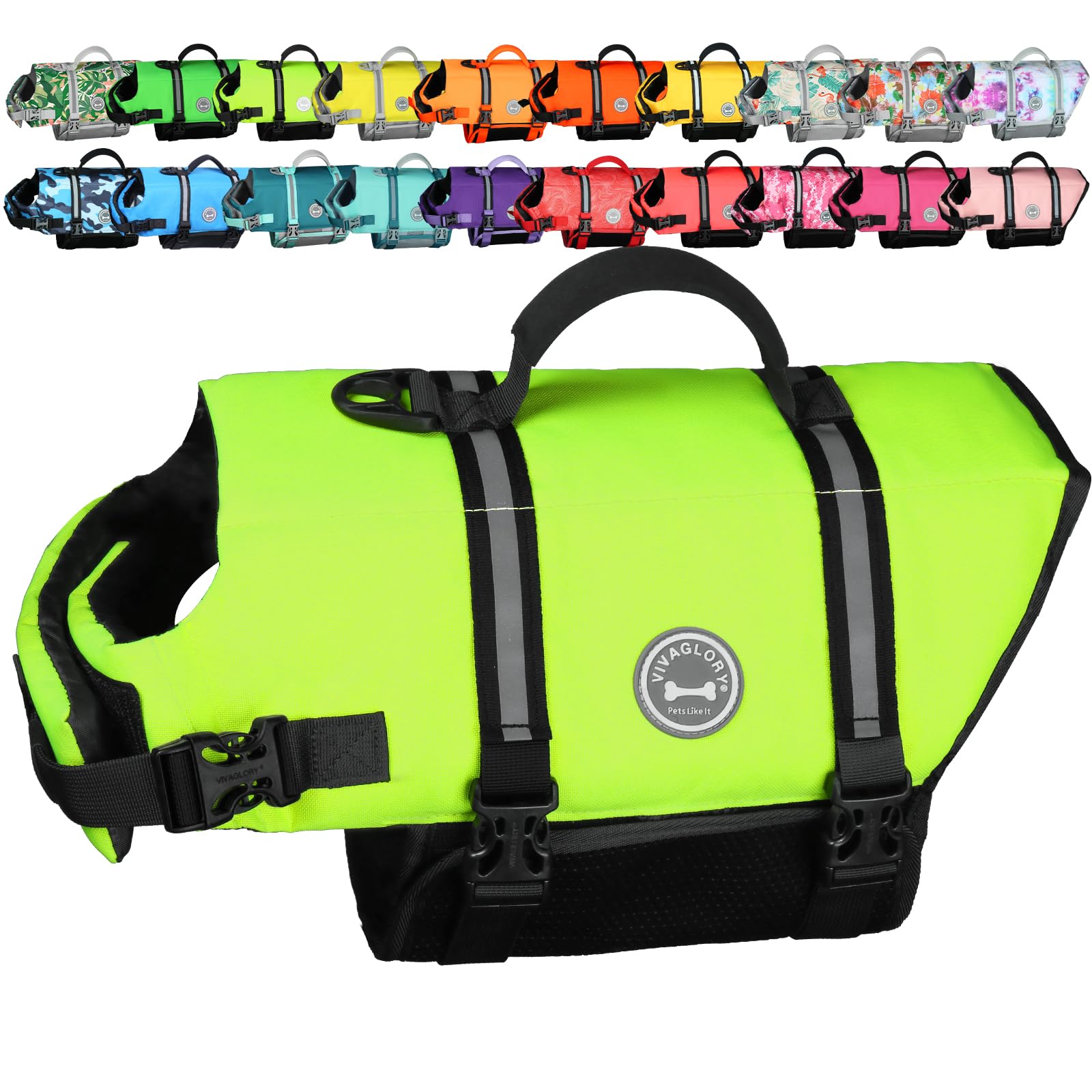 VIVAGLORY Rip Stop Dog Life Vest XXS – Bright Yellow Flotation Jacket with Handle and Reflective Trim
