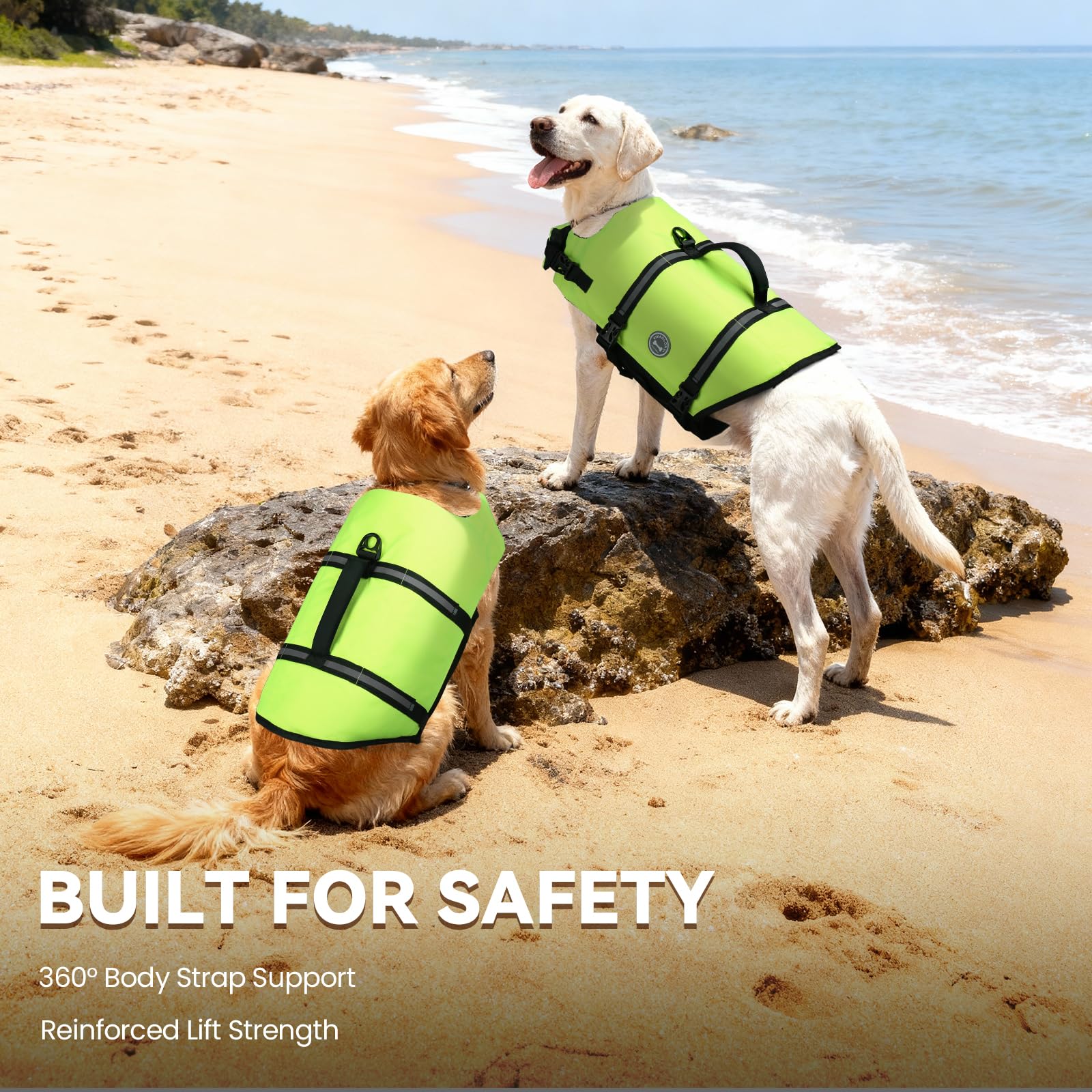 VIVAGLORY Rip Stop Dog Life Vest XXS – Bright Yellow Flotation Jacket with Handle and Reflective Trim