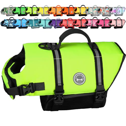 VIVAGLORY Rip Stop Dog Life Vest XXS – Bright Yellow Flotation Jacket with Handle and Reflective Trim