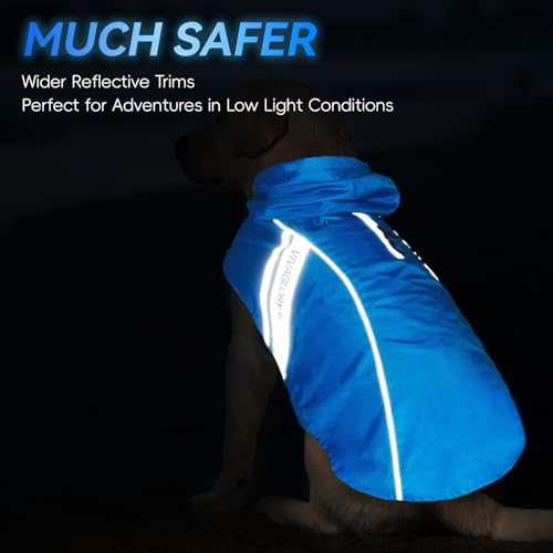 VIVAGLORY Wetoff Dog Raincoat - Lightweight Waterproof Rain Jacket for Small Dogs with Reflective Trim and Harness Hole, XS Blue