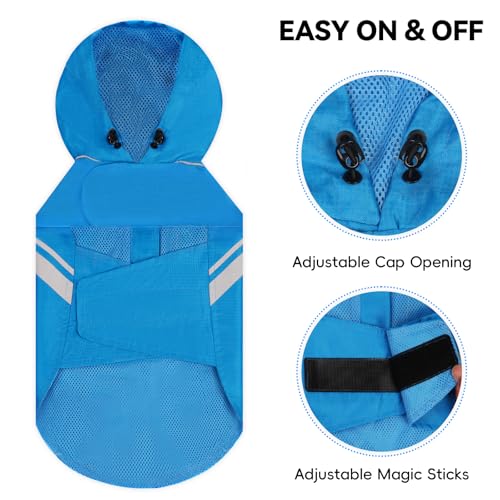 VIVAGLORY Wetoff Dog Raincoat - Lightweight Waterproof Rain Jacket for Small Dogs with Reflective Trim and Harness Hole, XS Blue