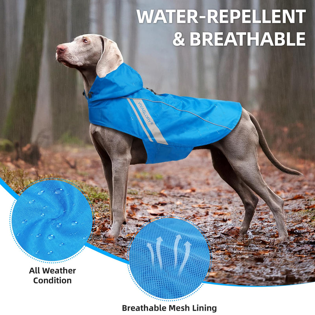 VIVAGLORY Wetoff Dog Raincoat - Lightweight Waterproof Rain Jacket for Small Dogs with Reflective Trim and Harness Hole, XS Blue