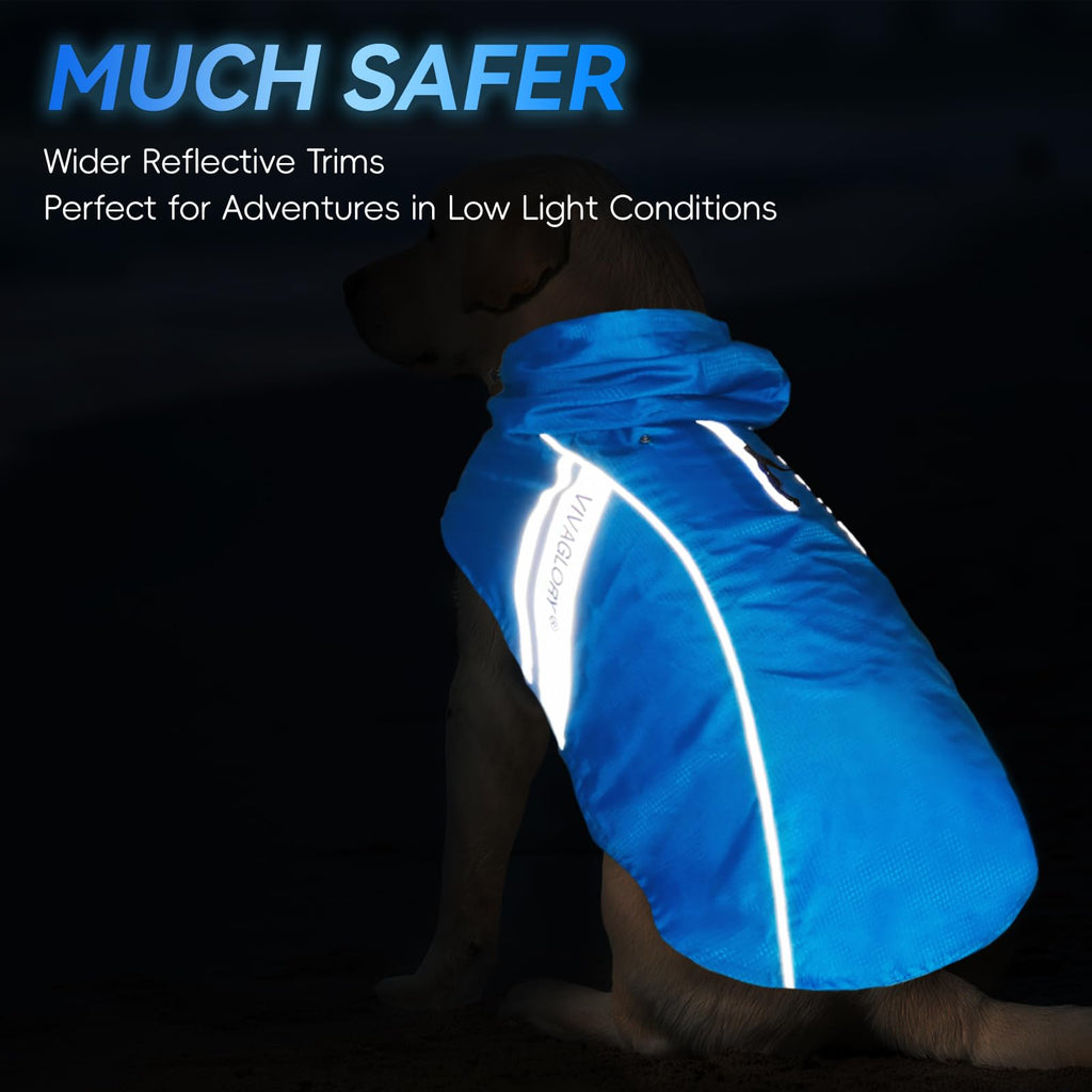 VIVAGLORY Wetoff Dog Raincoat - Lightweight Waterproof Rain Jacket for Small Dogs with Reflective Trim and Harness Hole, XS Blue