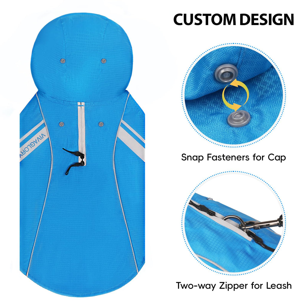 VIVAGLORY Wetoff Dog Raincoat - Lightweight Waterproof Rain Jacket for Small Dogs with Reflective Trim and Harness Hole, XS Blue