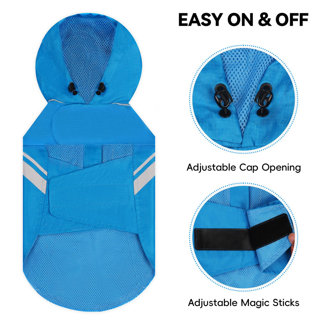 VIVAGLORY Wetoff Dog Raincoat - Lightweight Waterproof Rain Jacket for Small Dogs with Reflective Trim and Harness Hole, XS Blue
