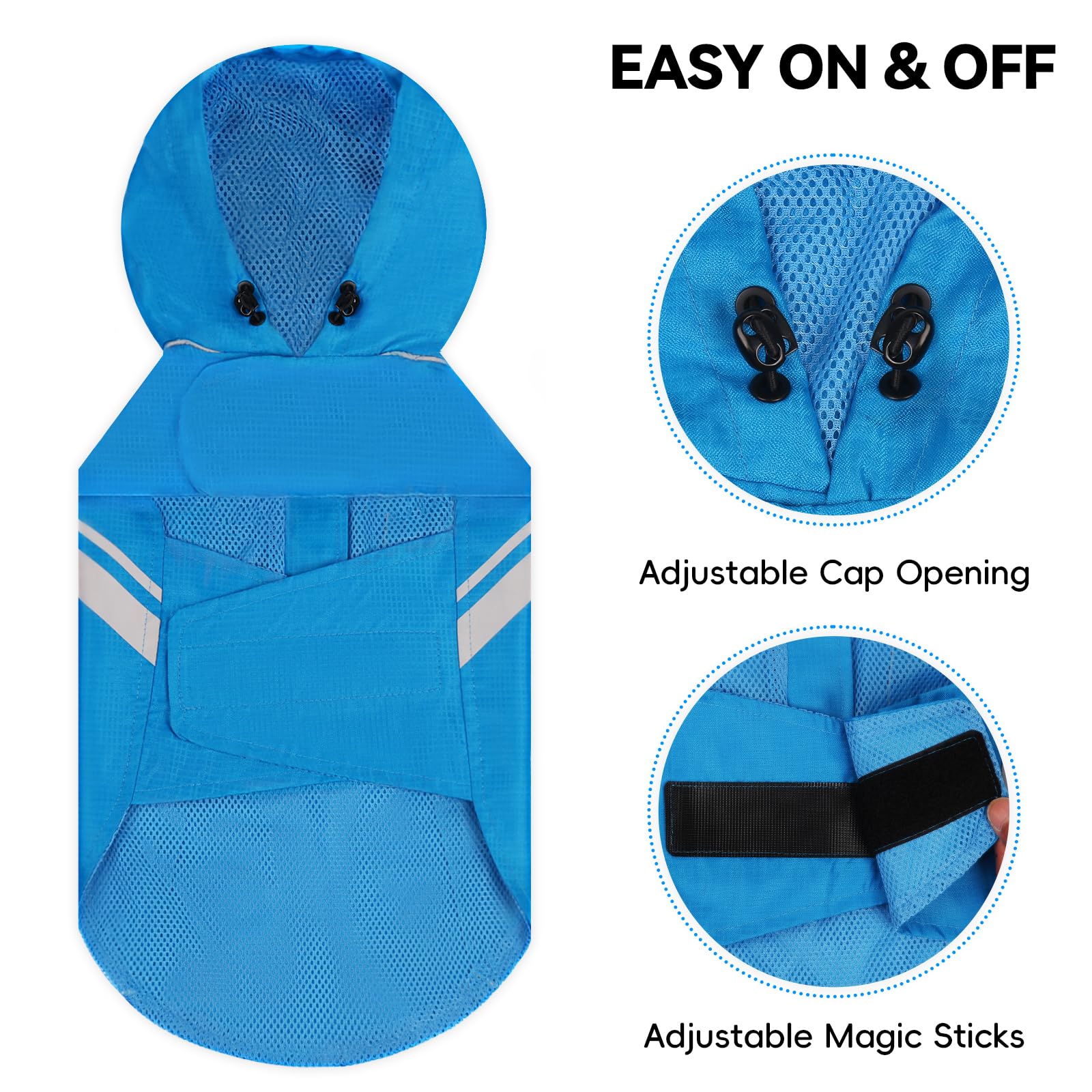 VIVAGLORY Wetoff Dog Raincoat - Lightweight Waterproof Rain Jacket for Small Dogs with Reflective Trim and Harness Hole, XS Blue