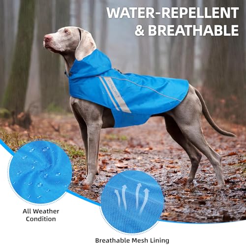 VIVAGLORY Wetoff Dog Raincoat - Lightweight Waterproof Rain Jacket for Small Dogs with Reflective Trim and Harness Hole, XS Blue