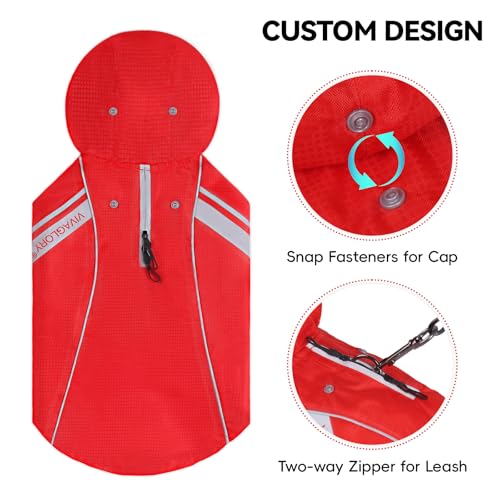 VIVAGLORY Wetoff Dog Raincoat - XS Red, Waterproof with Reflective Strips and Harness Hole