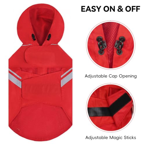 VIVAGLORY Wetoff Dog Raincoat - XS Red, Waterproof with Reflective Strips and Harness Hole