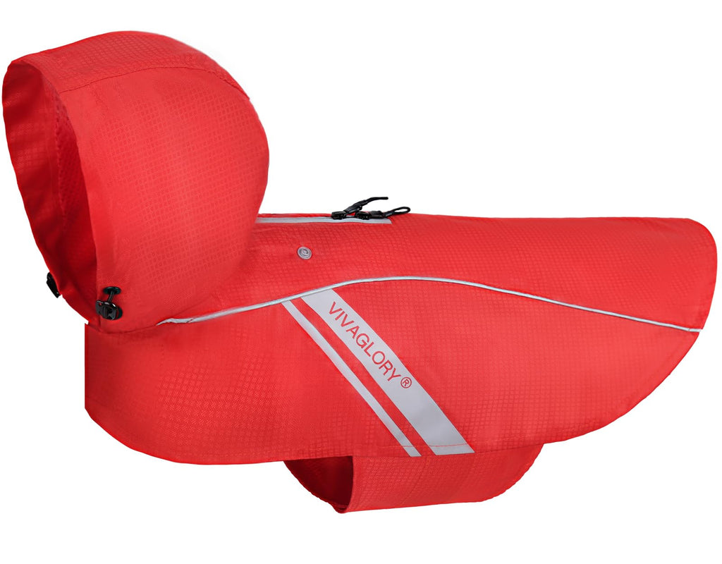 VIVAGLORY Wetoff Dog Raincoat - XS Red, Waterproof with Reflective Strips and Harness Hole
