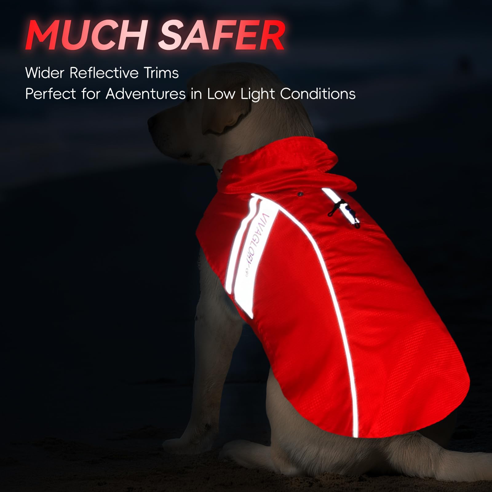 VIVAGLORY Wetoff Dog Raincoat - XS Red, Waterproof with Reflective Strips and Harness Hole