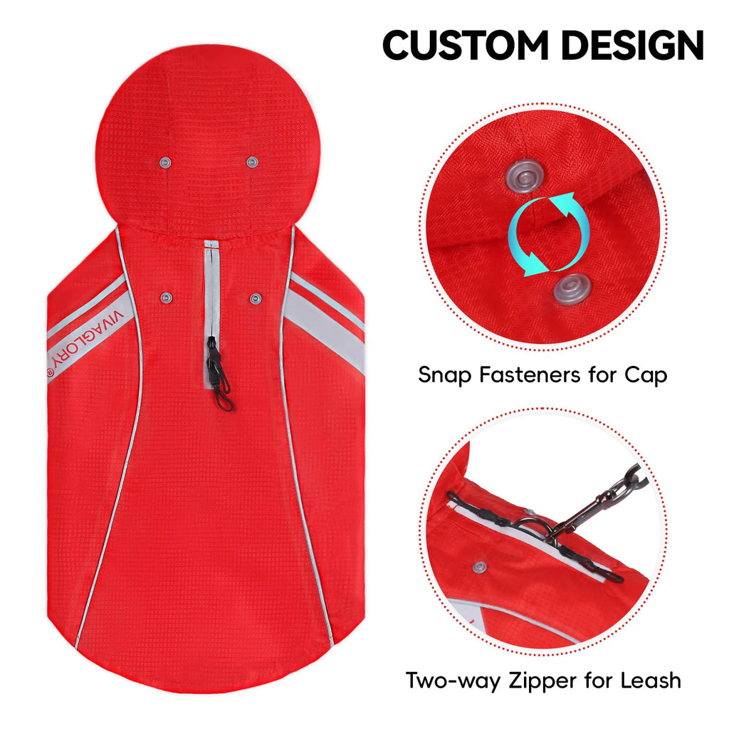 VIVAGLORY Wetoff Dog Raincoat - XS Red, Waterproof with Reflective Strips and Harness Hole