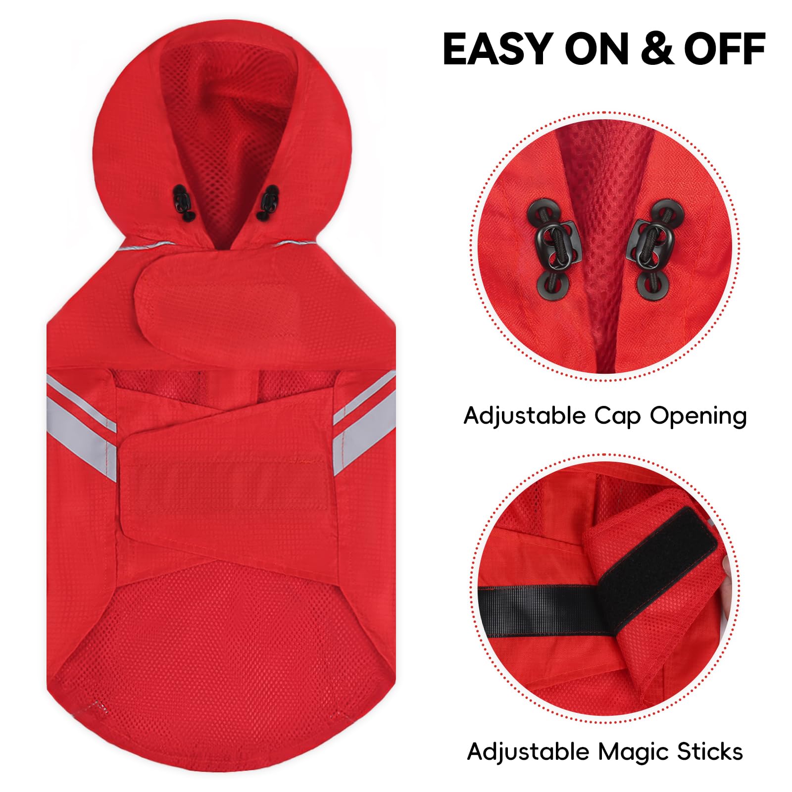 VIVAGLORY Wetoff Dog Raincoat - XS Red, Waterproof with Reflective Strips and Harness Hole