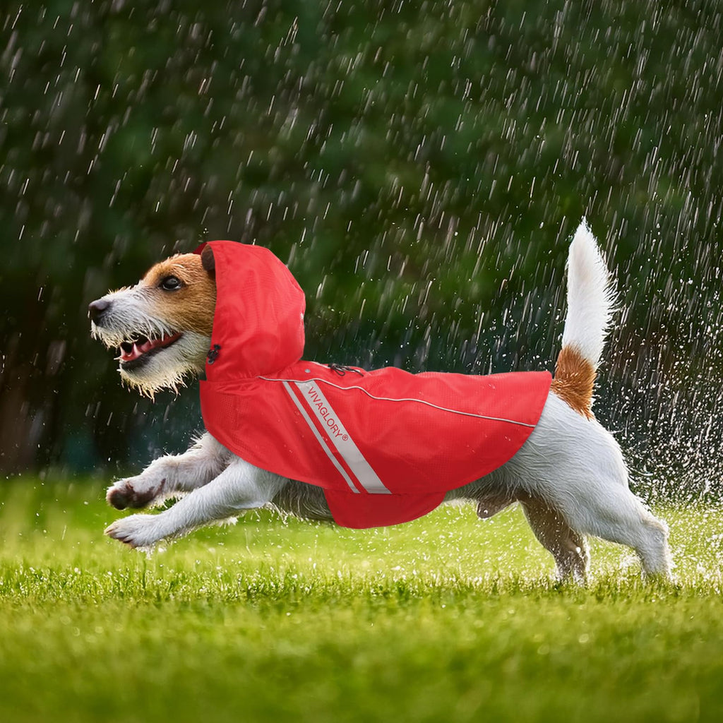 VIVAGLORY Wetoff Dog Raincoat - XS Red, Waterproof with Reflective Strips and Harness Hole