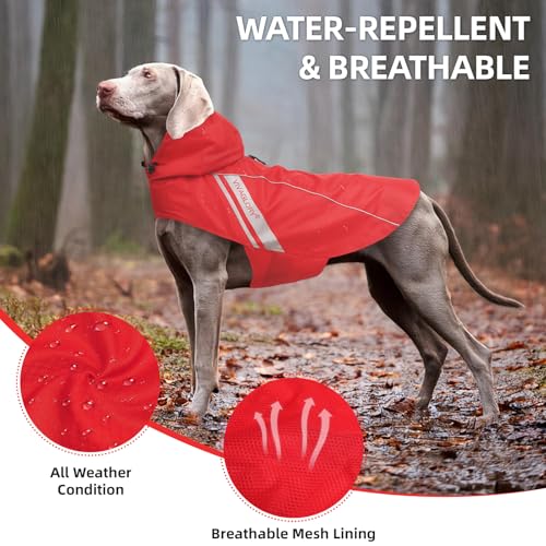 VIVAGLORY Wetoff Dog Raincoat - XS Red, Waterproof with Reflective Strips and Harness Hole