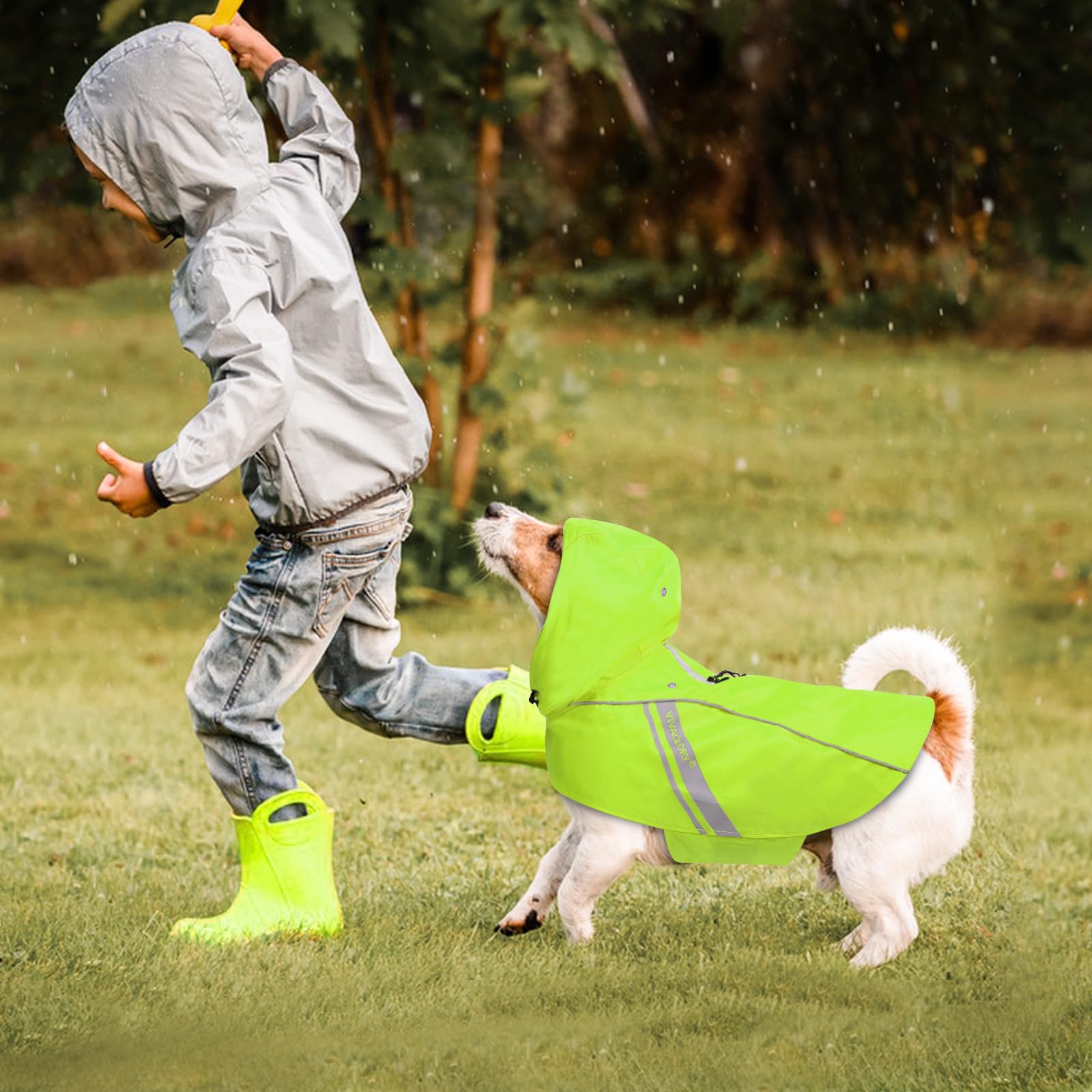 VIVAGLORY Wetoff Dog Raincoat Size S – Water-Repellent, Reflective, Lightweight Rain Jacket for Small Dogs (Bright Yellow)