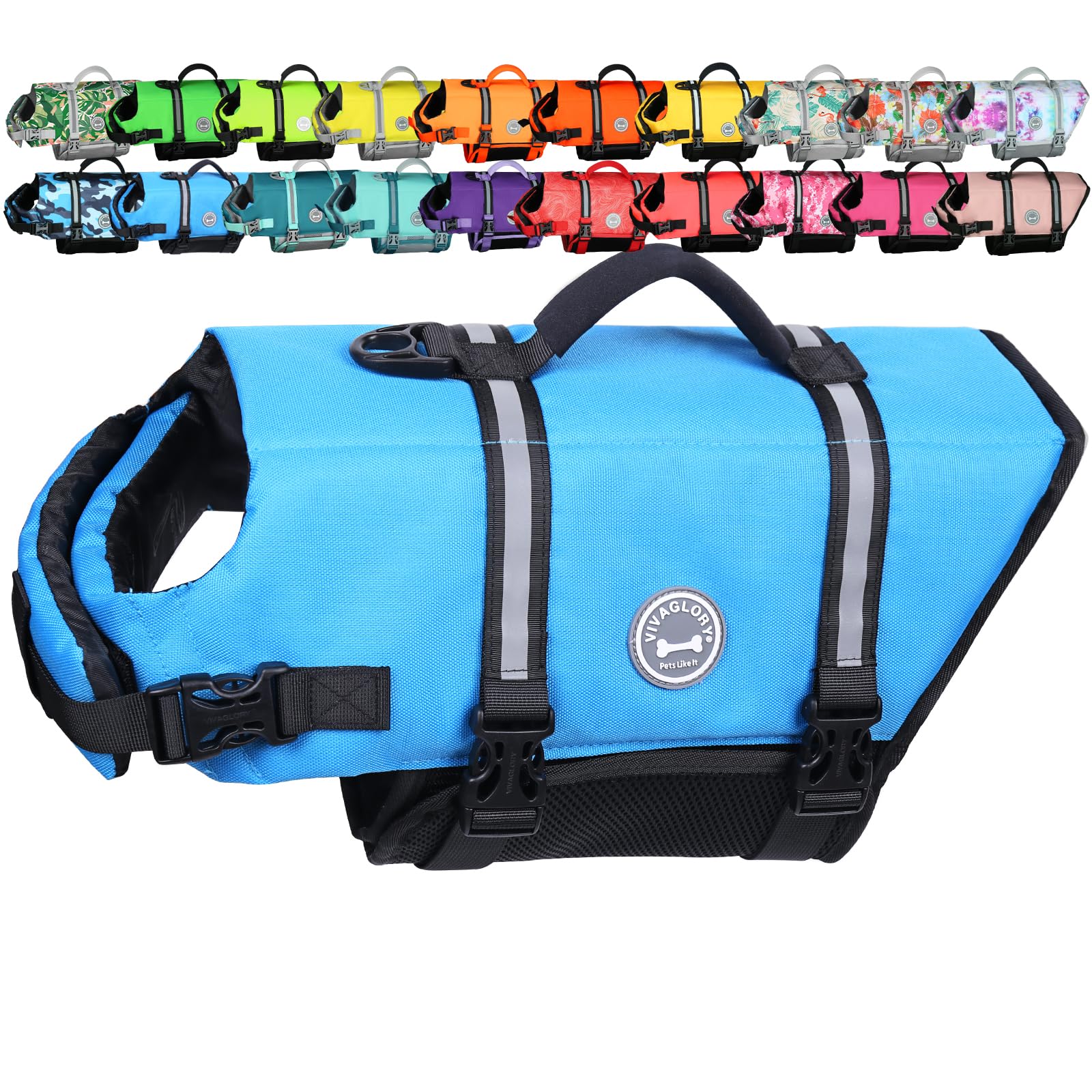 VIVAGLORY XXS Blue Ripstop Dog Life Jacket – Buoyancy Vest with Handle for Small Dogs & Puppies