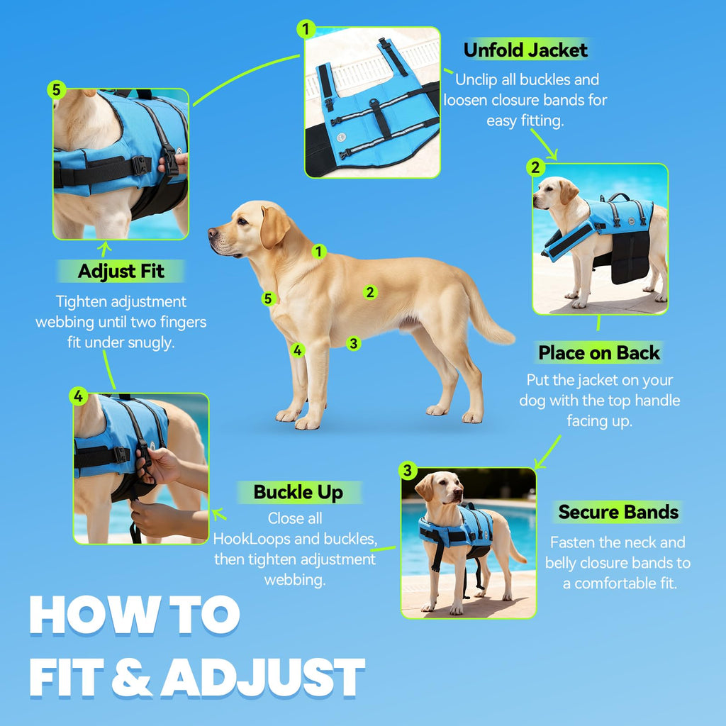 VIVAGLORY XXS Blue Ripstop Dog Life Jacket – Buoyancy Vest with Handle for Small Dogs & Puppies