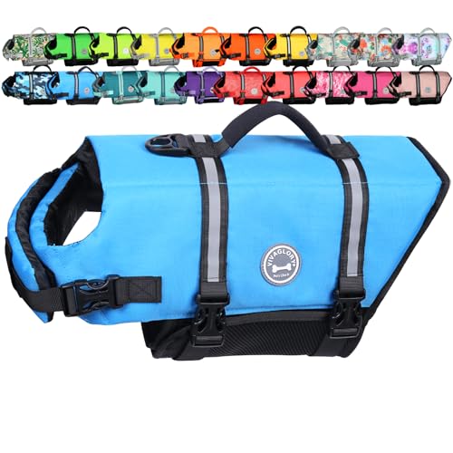 VIVAGLORY XXS Blue Ripstop Dog Life Jacket – Buoyancy Vest with Handle for Small Dogs & Puppies