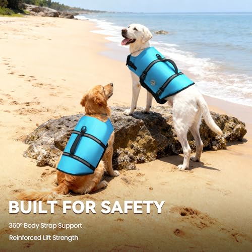 VIVAGLORY XXS Blue Ripstop Dog Life Jacket – Buoyancy Vest with Handle for Small Dogs & Puppies