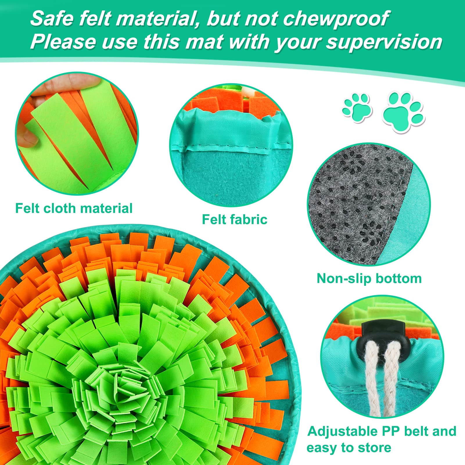 Vivifying Dog Snuffle Mat – Interactive Enrichment Toy for Slow Eating, Mental Stimulation & Stress Relief (Green & Orange, 17x17 Inches)
