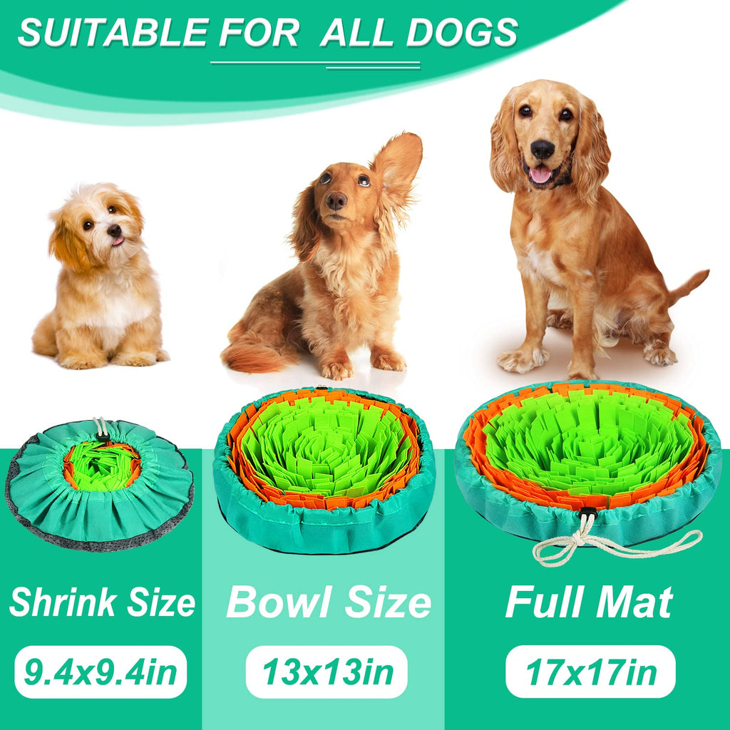 Vivifying Dog Snuffle Mat – Interactive Enrichment Toy for Slow Eating, Mental Stimulation & Stress Relief (Green & Orange, 17x17 Inches)