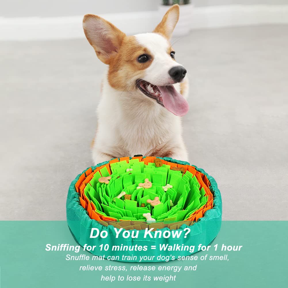 Vivifying Dog Snuffle Mat – Interactive Enrichment Toy for Slow Eating, Mental Stimulation & Stress Relief (Green & Orange, 17x17 Inches)