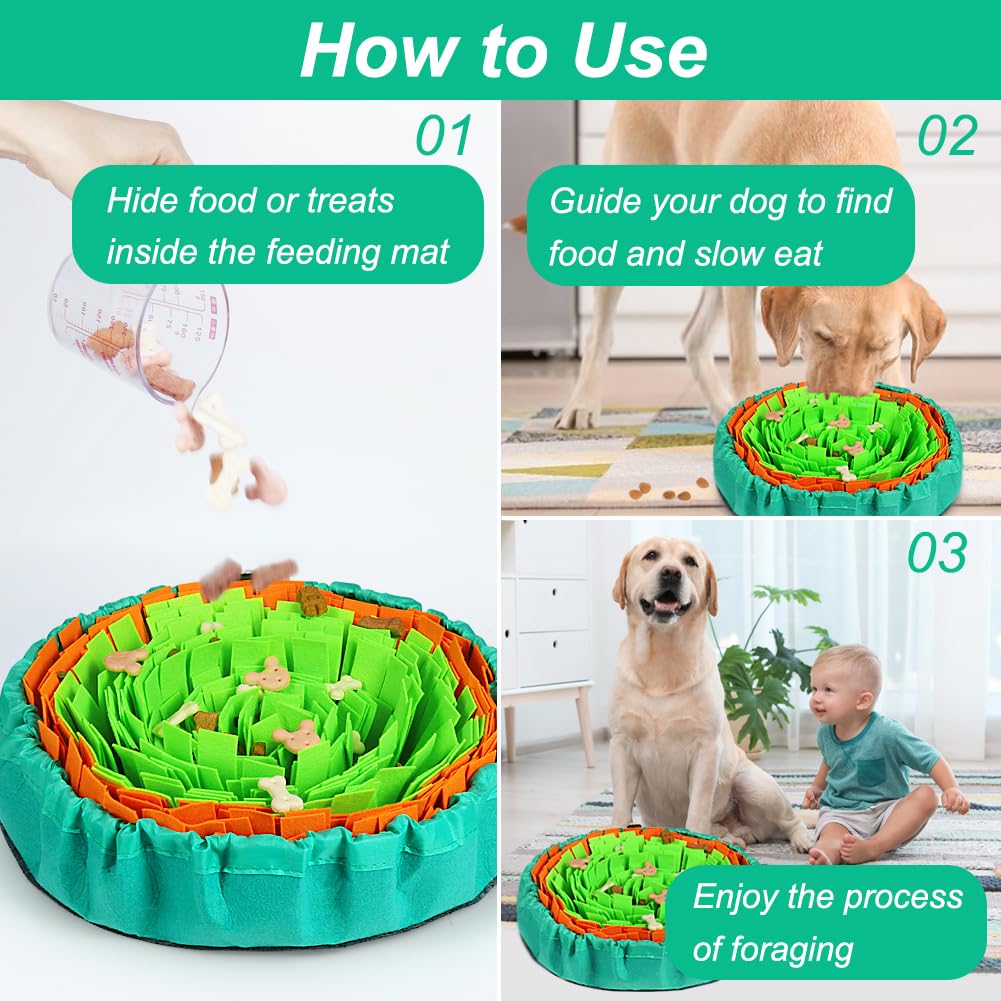 Vivifying Dog Snuffle Mat – Interactive Enrichment Toy for Slow Eating, Mental Stimulation & Stress Relief (Green & Orange, 17x17 Inches)