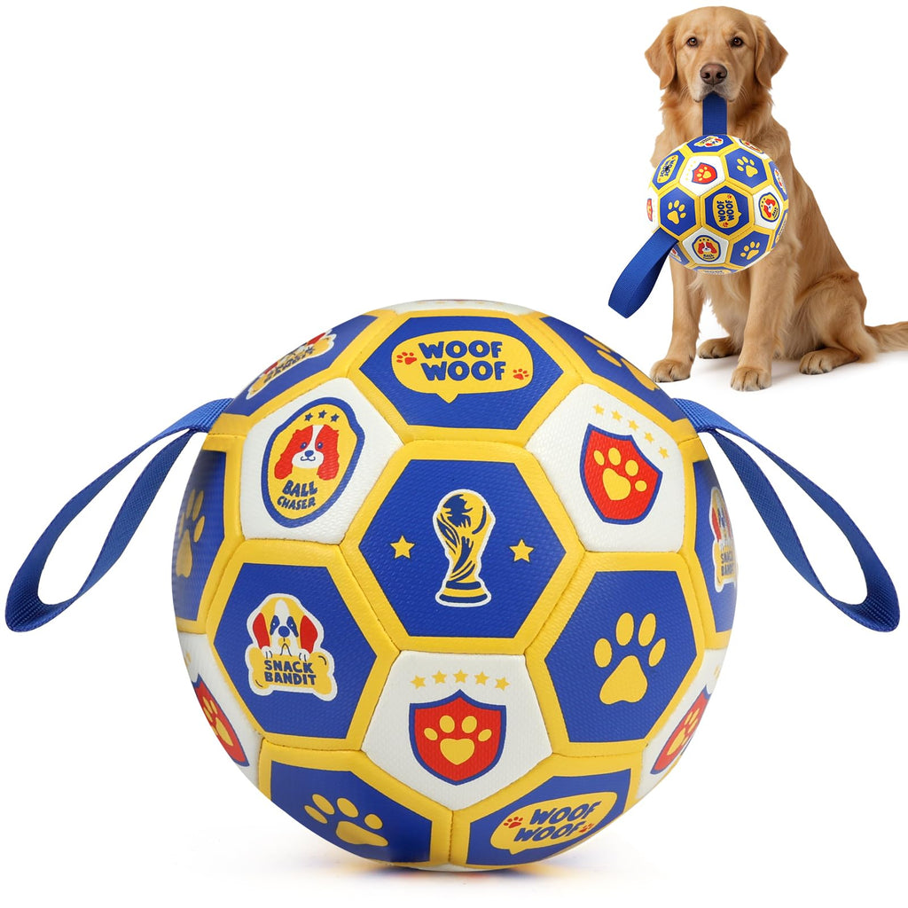 Vivifying Dog World Cup Soccer Ball Toy – 8 Inch Floatable Interactive Dog Toy for Large Breeds, Durable PU with Nylon Straps for Fetch and Training