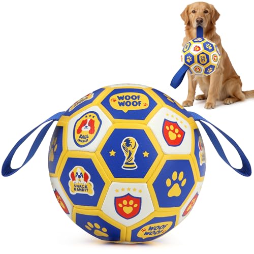Vivifying Dog World Cup Soccer Ball Toy – 8 Inch Floatable Interactive Dog Toy for Large Breeds, Durable PU with Nylon Straps for Fetch and Training