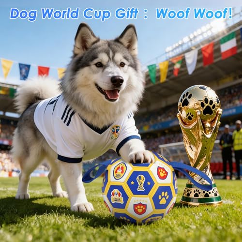 Vivifying Dog World Cup Soccer Ball Toy – 8 Inch Floatable Interactive Dog Toy for Large Breeds, Durable PU with Nylon Straps for Fetch and Training