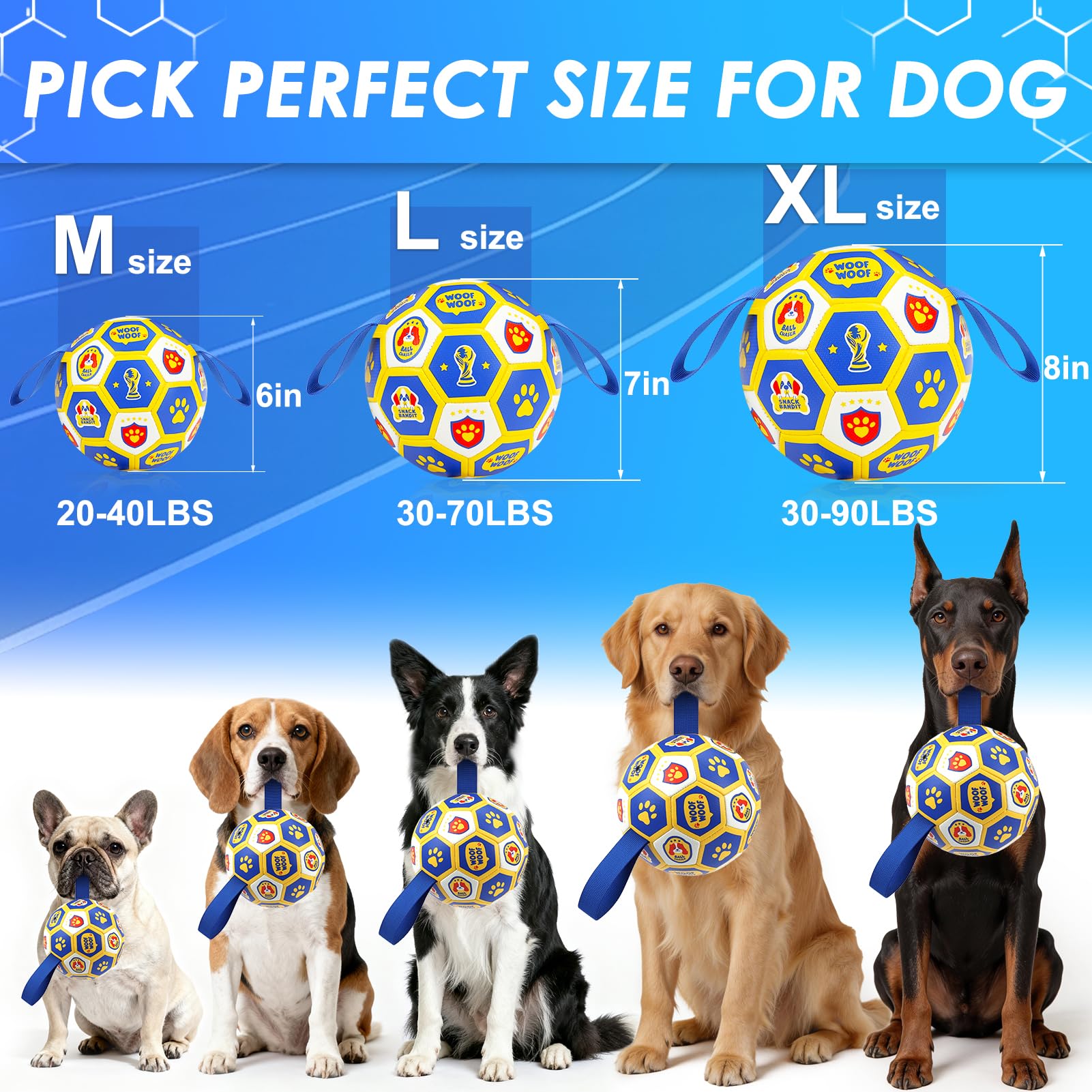Vivifying Dog World Cup Soccer Ball Toy – 8 Inch Floatable Interactive Dog Toy for Large Breeds, Durable PU with Nylon Straps for Fetch and Training