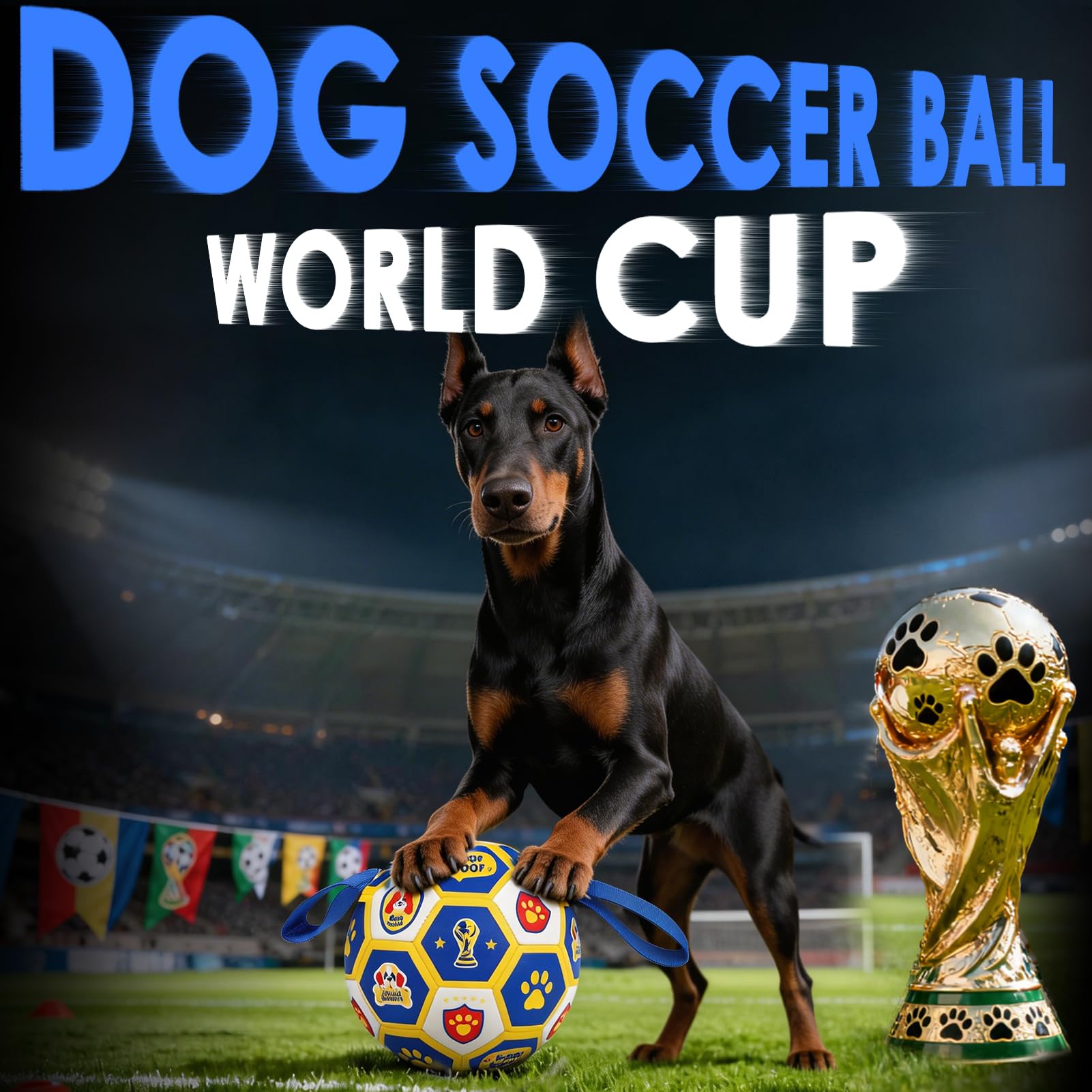 Vivifying Dog World Cup Soccer Ball Toy – 8 Inch Floatable Interactive Dog Toy for Large Breeds, Durable PU with Nylon Straps for Fetch and Training
