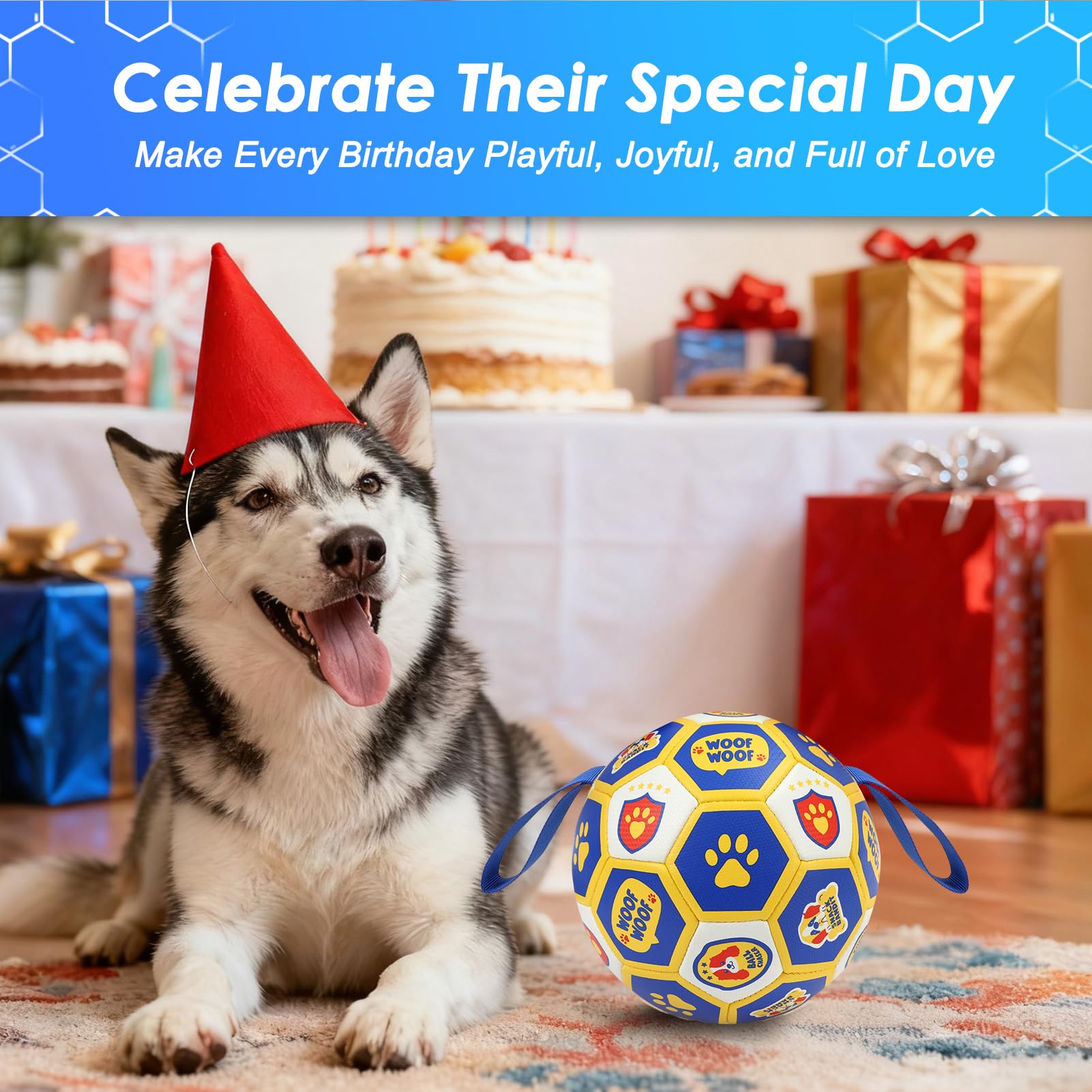 Vivifying Dog World Cup Soccer Ball Toy – 8 Inch Floatable Interactive Dog Toy for Large Breeds, Durable PU with Nylon Straps for Fetch and Training