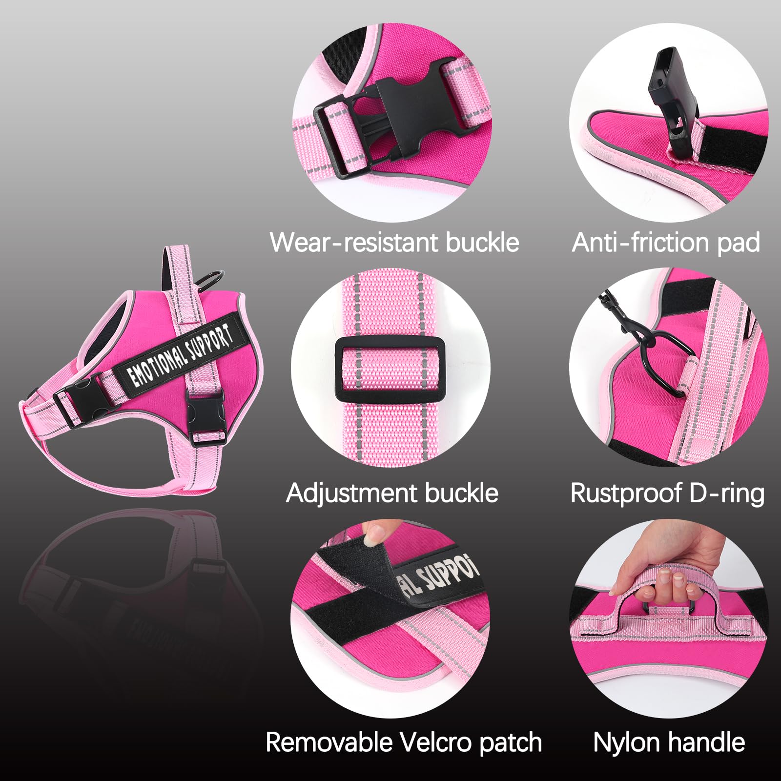VOOPET Emotional Support Dog Harness - Reflective No-Pull Service Vest for Small Dogs, Pink