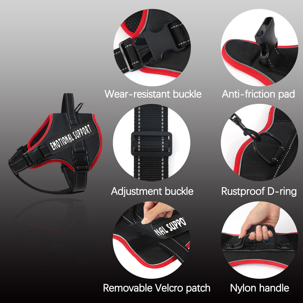 VOOPET Emotional Support Dog Harness, No-Pull Reflective Vest for Small Dogs (Red/Black, 14.3-33 lbs)