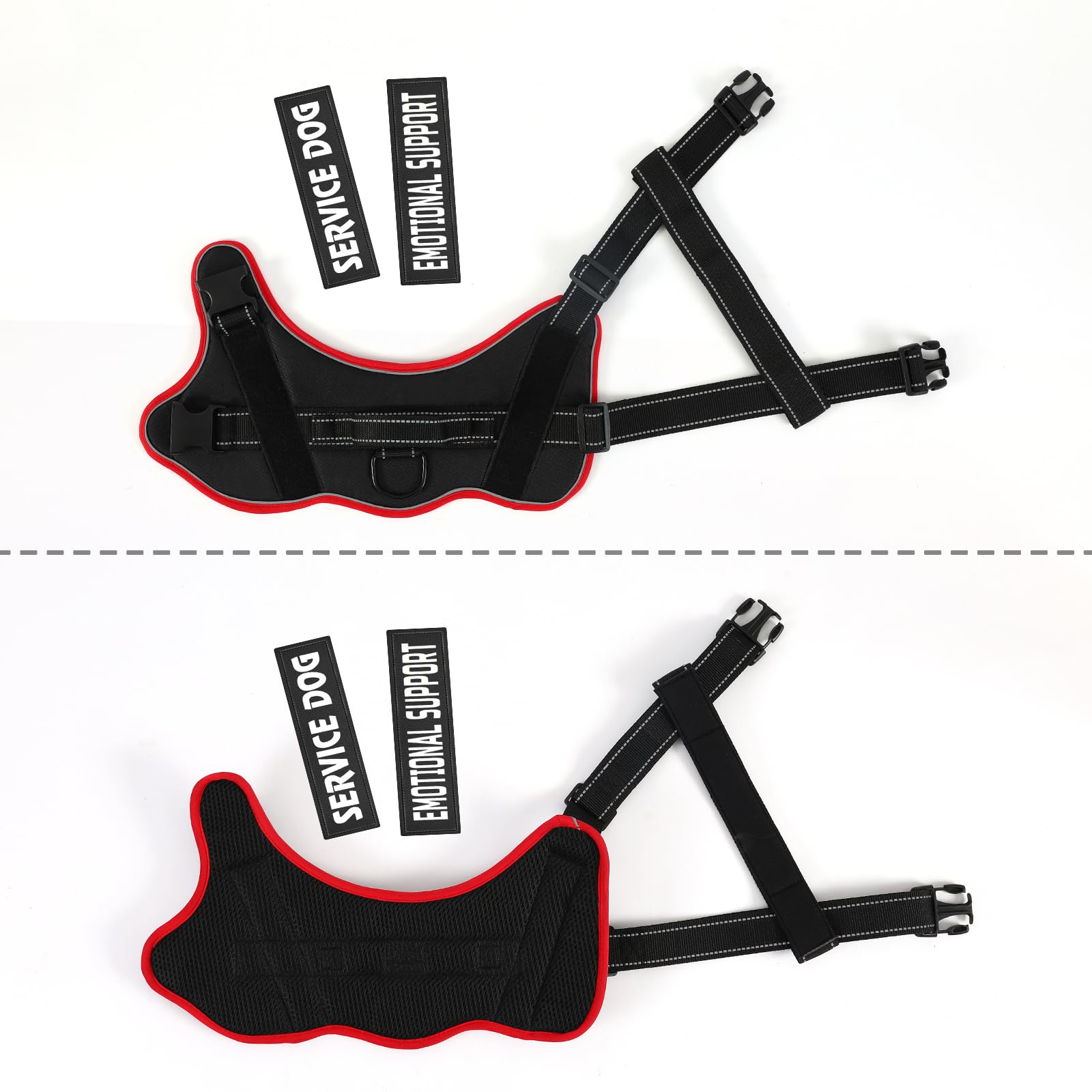 VOOPET Emotional Support Dog Harness, No-Pull Reflective Vest for Small Dogs (Red/Black, 14.3-33 lbs)