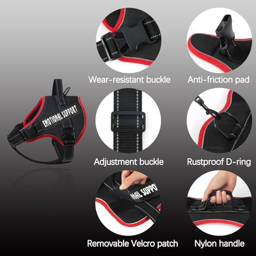 VOOPET Emotional Support Dog Harness, No-Pull Reflective Vest for Small Dogs (Red/Black, 14.3-33 lbs)