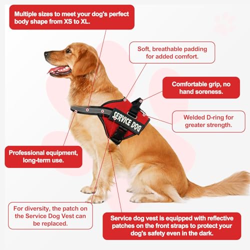 VOOPET Service Dog Vest Harness Kit – No Pull, Reflective, with Patches & Leash for Small to Large Dogs