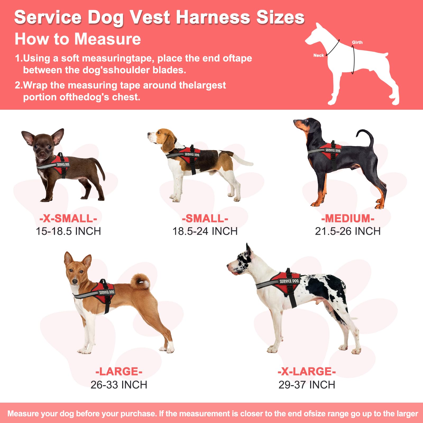 VOOPET Service Dog Vest Harness Kit – No Pull, Reflective, with Patches & Leash for Small to Large Dogs
