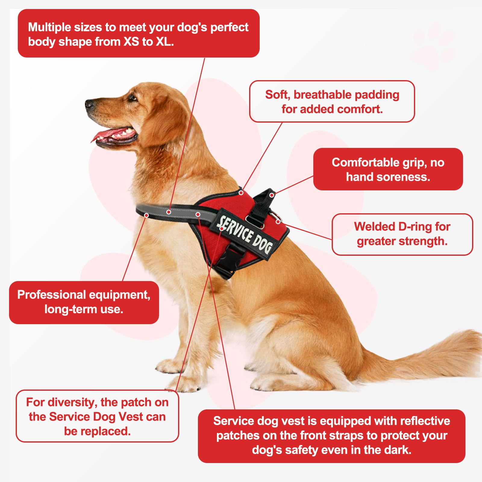 VOOPET Service Dog Vest Harness Kit – No Pull, Reflective, with Patches & Leash for Small to Large Dogs