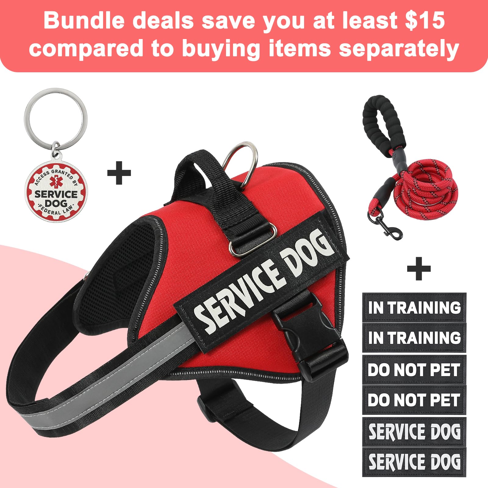 VOOPET Service Dog Vest Harness Kit – No Pull, Reflective, with Patches & Leash for Small to Large Dogs