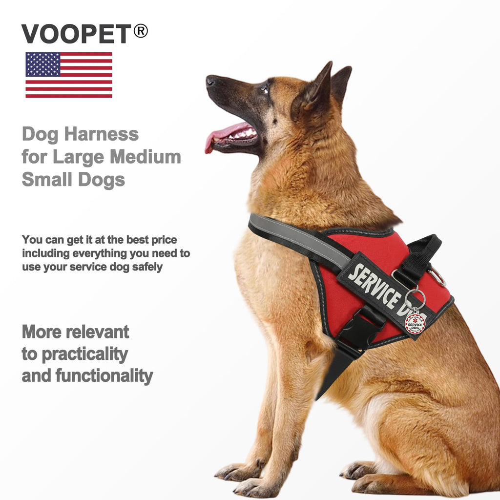 VOOPET Service Dog Vest Harness Kit – No Pull, Reflective, with Patches & Leash for Small to Large Dogs