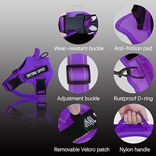 VOOPET Small Purple Service Dog Harness – No-Pull, Reflective, Adjustable with 4 Removable Patches