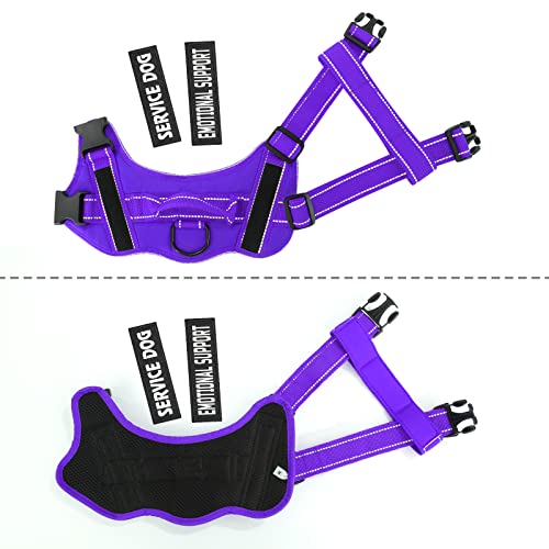 VOOPET Small Purple Service Dog Harness – No-Pull, Reflective, Adjustable with 4 Removable Patches