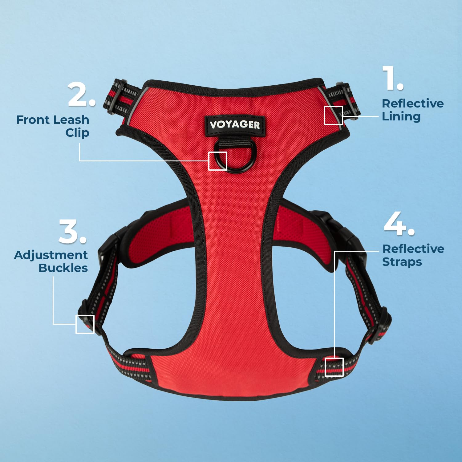 Voyager Dog Harness XS – No-Pull, Reflective, Dual Leash Attachment for Dogs 13-16" Chest – Red Lattice Nylon