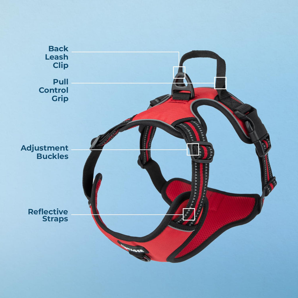 Voyager Dog Harness XS – No-Pull, Reflective, Dual Leash Attachment for Dogs 13-16" Chest – Red Lattice Nylon