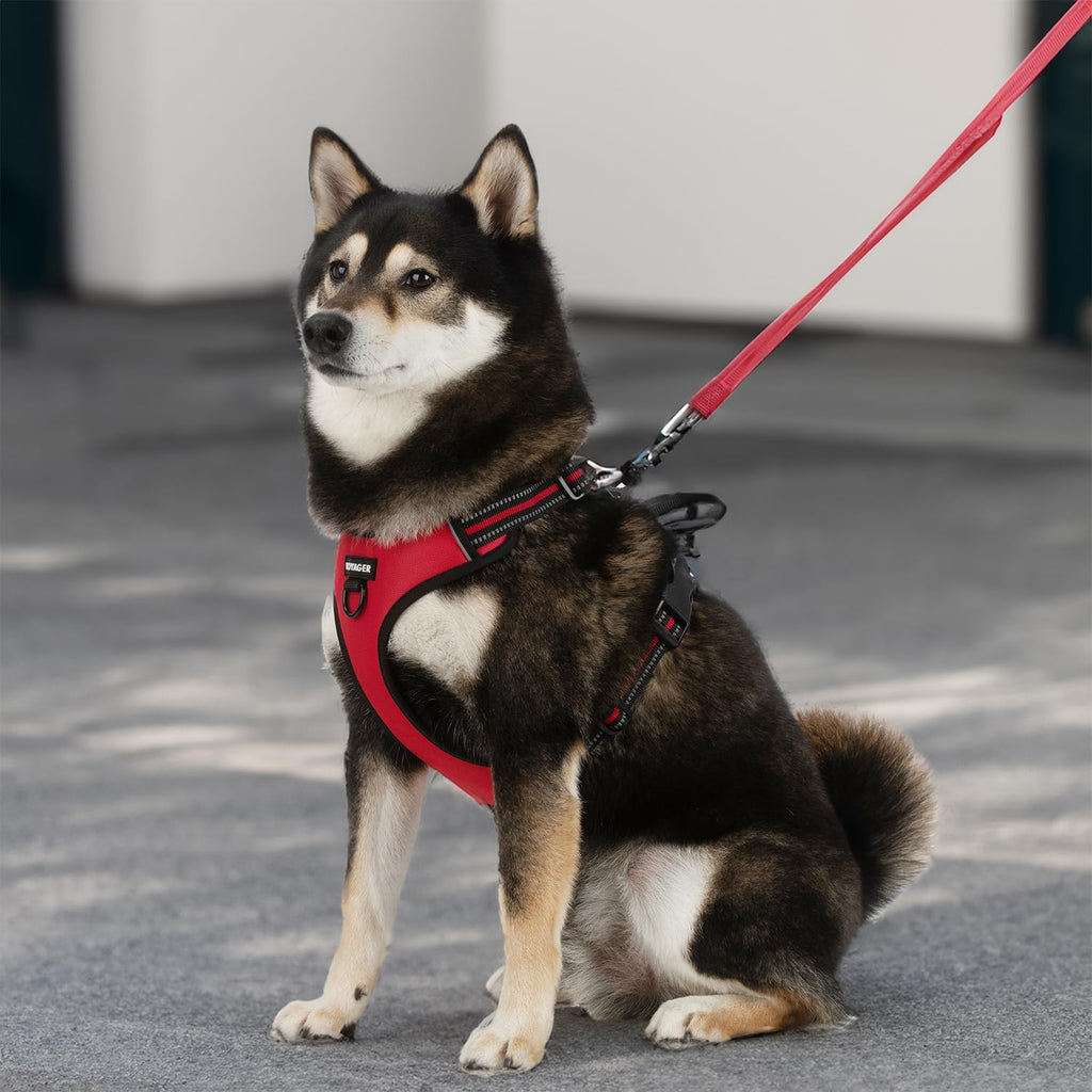 Voyager Dog Harness XS – No-Pull, Reflective, Dual Leash Attachment for Dogs 13-16" Chest – Red Lattice Nylon