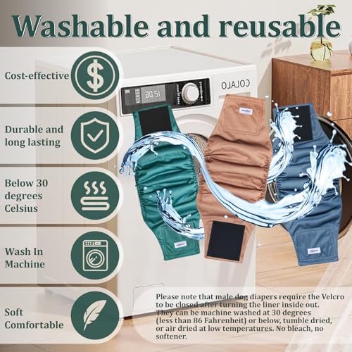 VUNCESSIN Reusable Male Dog Diapers (Medium, Pack of 5) - Washable Belly Bands for Incontinence & House Training